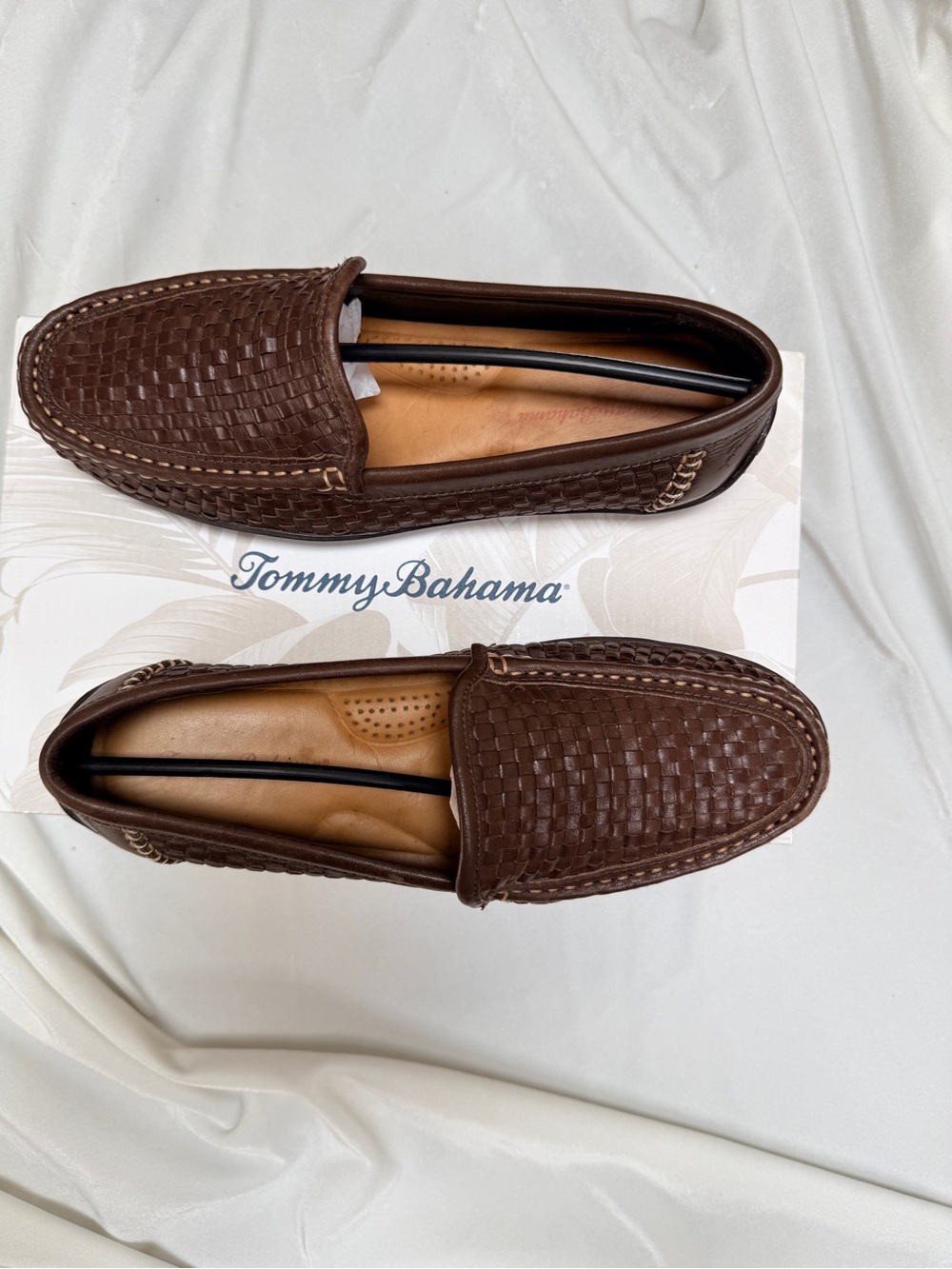 Tommy Bahama Brown Woven Leather Slip-On Loafers